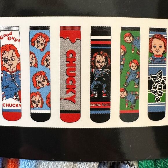 CHUCKY Socks 6 Pairs NWT Scary Movie Halloween Multicolor - Picture 1 of 6